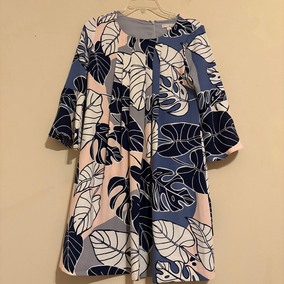 Women's Eva Mendes New York & Company Blue Pink Leaf Print Mini Dress XS - Picture 7 of 15